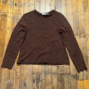 Croft‎ & Barrow T Shirt Boys Medium Brown Solid Long Sleeve Crew Neck Pullover